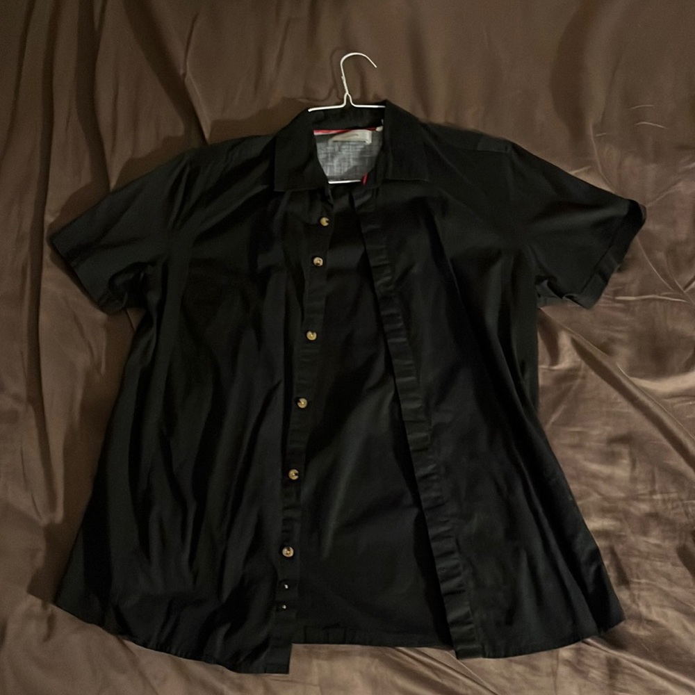 Black short sleeve button down shirt